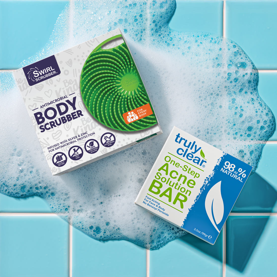 Plant-based acne treatment bar and antimicrobial silicone scrubber set